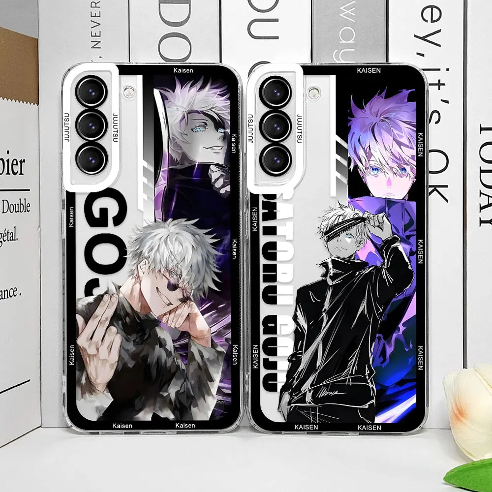 Coque de téléphone Samsung Galaxy S21, S22, S23, S24, S25 Ultra Plus FE, motif Jujutsu Kaisen Satoru Gojo Comics, transparente et souple