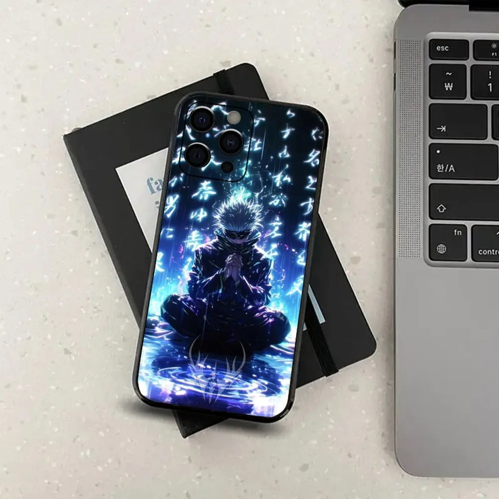 Coque de téléphone G-Gojo Anime Jujutsu K-Kaisen pour Apple iPhone 15, 14, 13, 12, 11, Pro, X, XS, Max, XR, Plus, Mini, noire souple