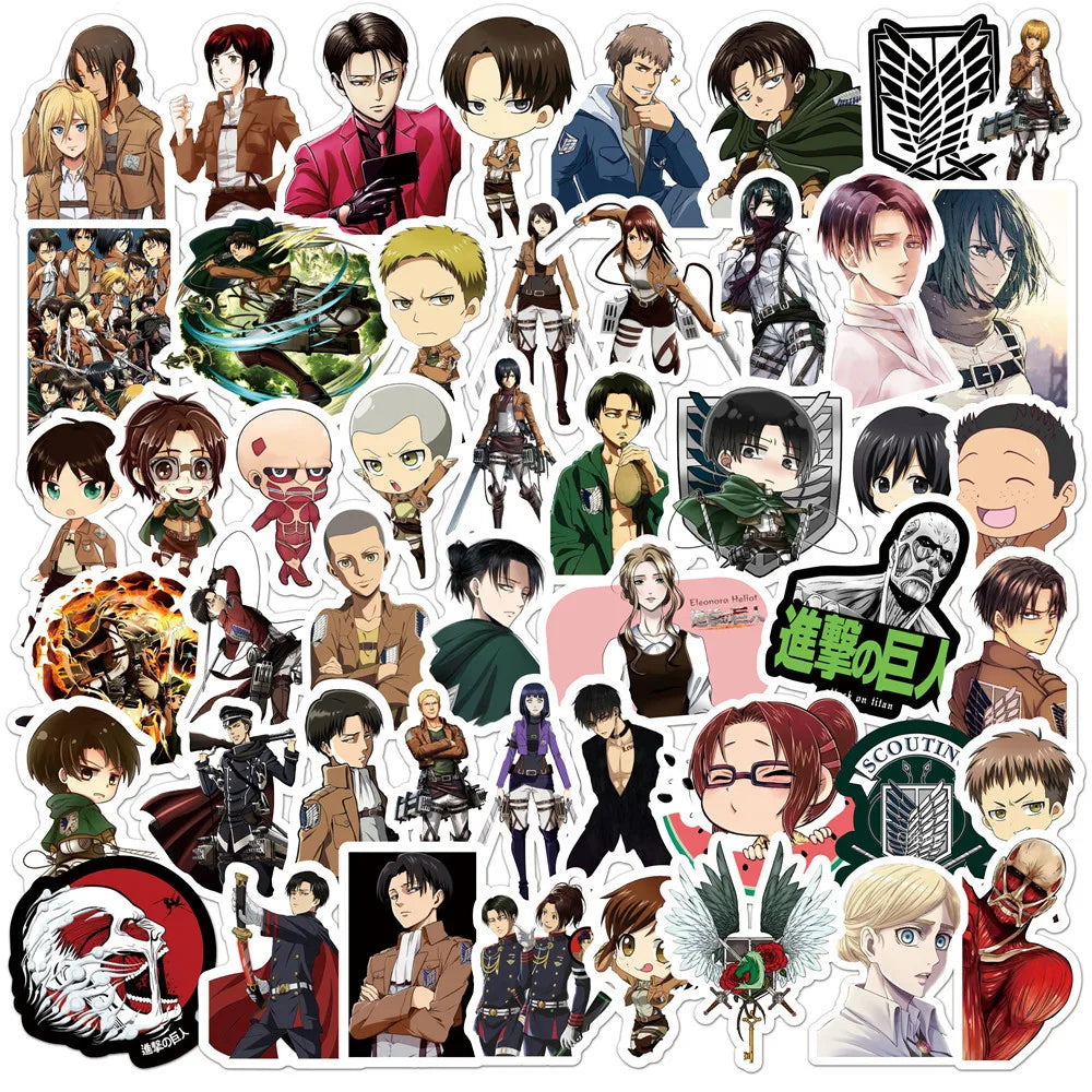 Lot de 50/100 autocollants dessin animé Attack On Titan Jujutsu Kaisen, autocollants imperméables pour skateboard, ordinateur portable, voiture, moto
