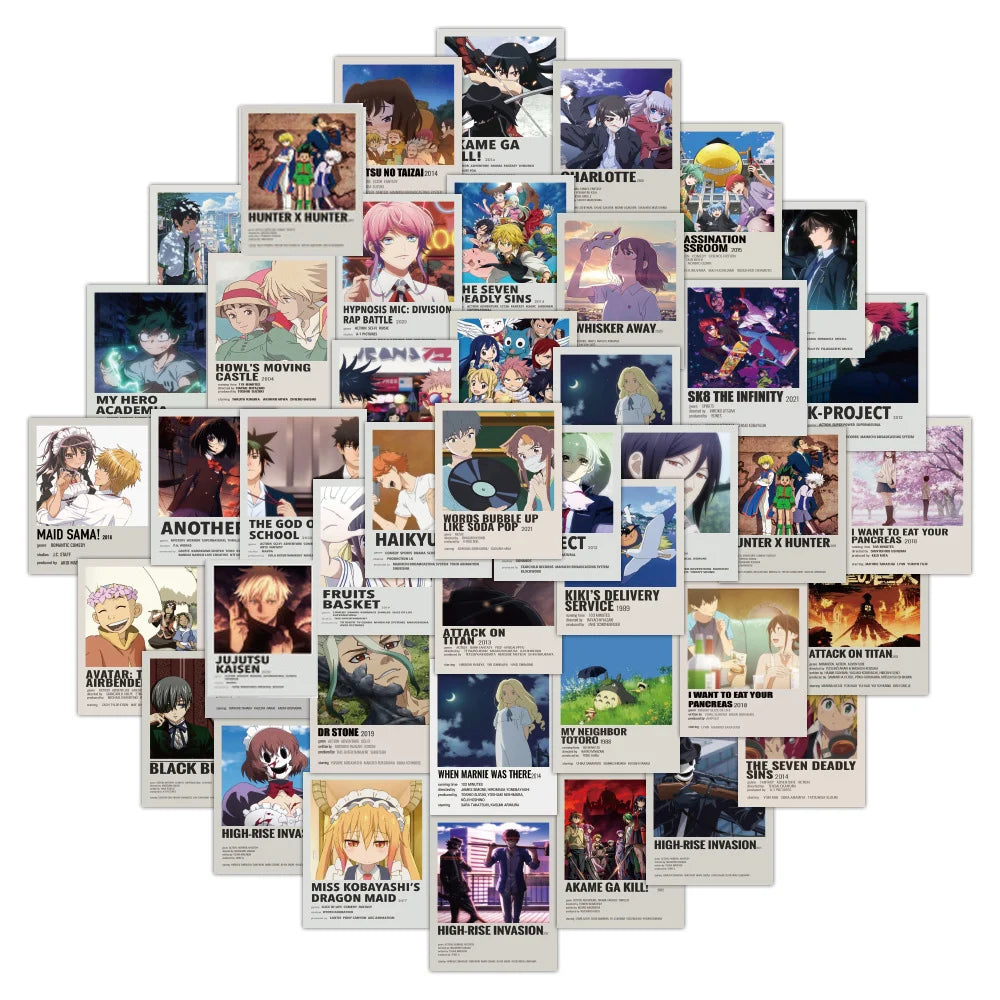 Lot de 50/100 autocollants graffitis pour enfants, mélange de dessins animés Jujutsu Kaisen Hunter x Hunter My Heroes Academy Attack on Titan