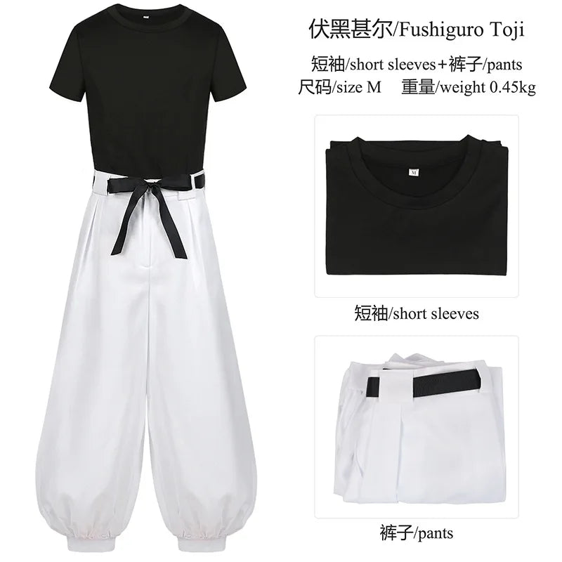 Jujutsu JJK Manga Anime Fushiguro Toji Satoru Gojo Cosplay Costume Wig T-shirt Pants Rose Net Halloween Christmas - Jujutsu Kaisen Merch - Free Shipping Buy Now