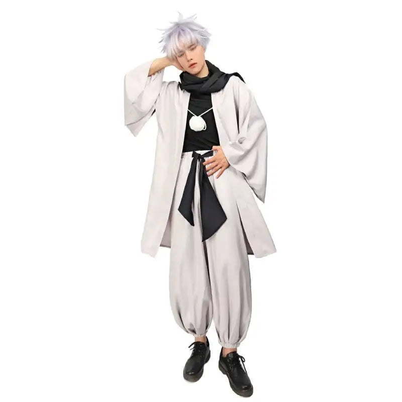 DAZCOS Satoru Cosplay Haori Kimono Jacket Men with Scarf Satoru Costume Adult Outfits Japan Kimono Comic-Con Carnival Clothing - Jujutsu Kaisen Merch - Free Shipping Buy Now