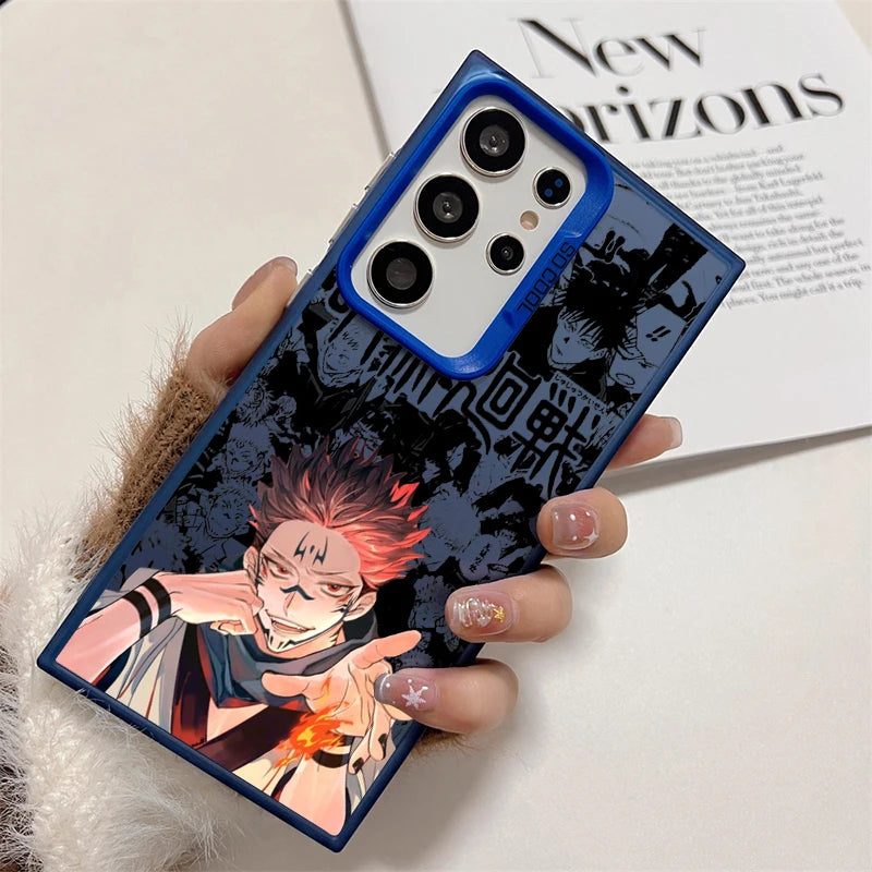 Coque de téléphone Anime Jujutsu Kaisen pour Samsung Galaxy S24 S23 S22 S21 S20 Note 20 Ultra Plus FE 5G Cartoon Coloré Argent Dos