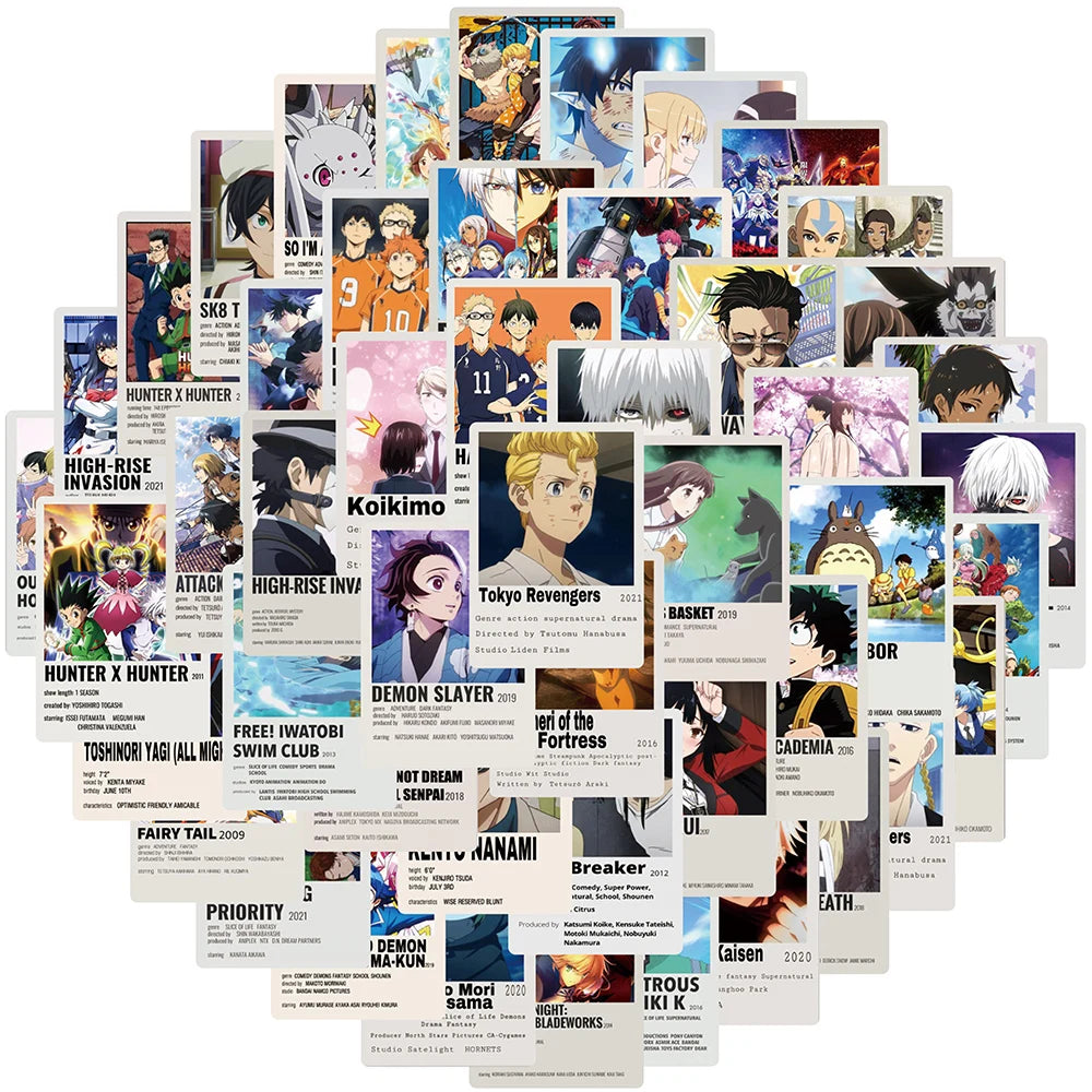 Lot de 10, 30 ou 50 autocollants de dessin animé Jujutsu Kaisen Attack On Titan, pour enfants, jouets, ordinateur portable, voiture, téléphone, vélo, décoration