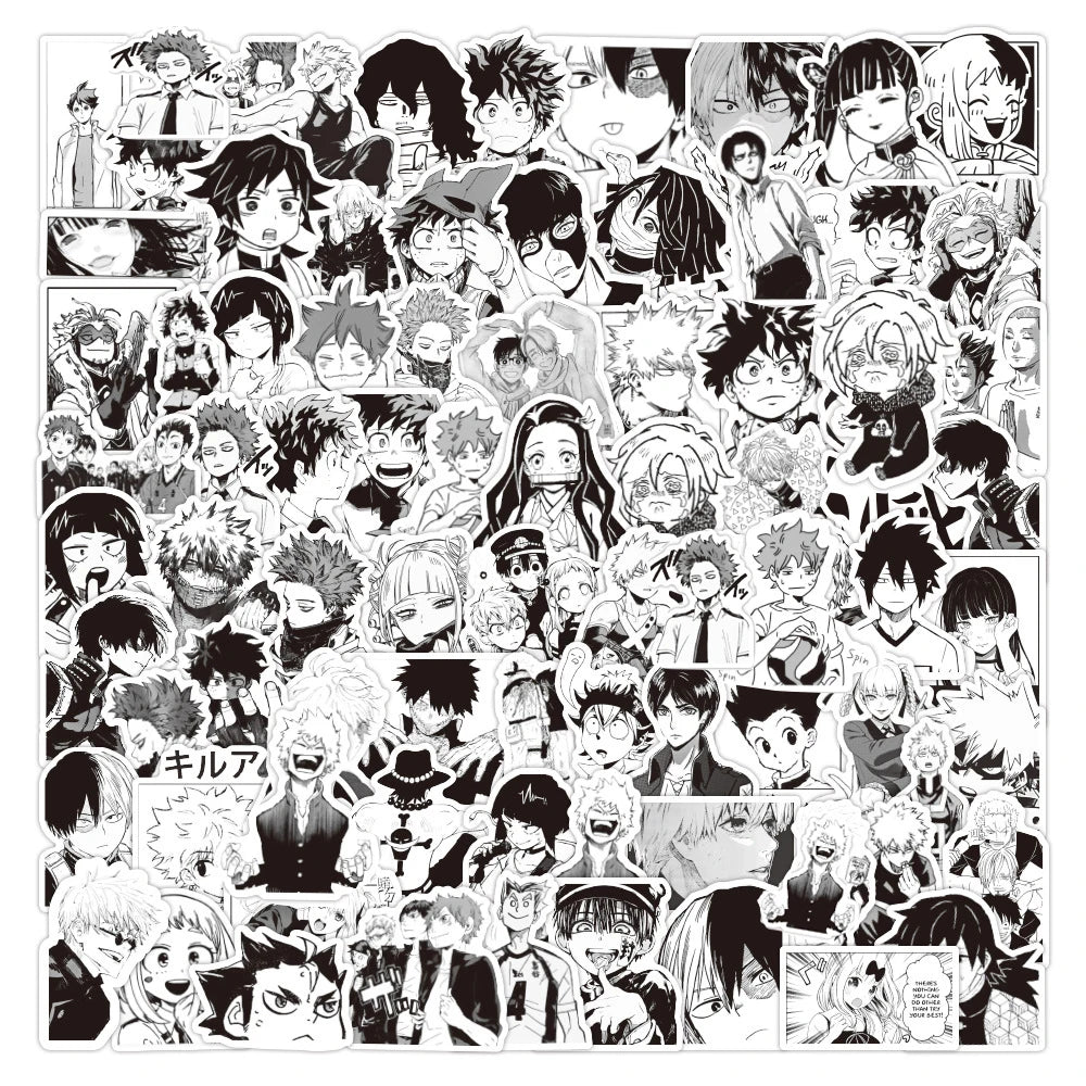 Lot de 50/100 autocollants dessin animé Attack On Titan Jujutsu Kaisen, autocollants imperméables pour skateboard, ordinateur portable, voiture, moto