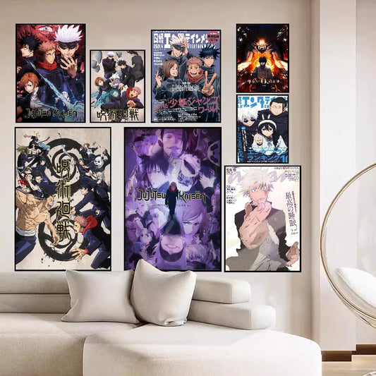 Jujutsu Kaisen Anime Self-adhesive Art Poster Fancy Wall Sticker for Living Room Bar Decoration Vintage Decorative Painting