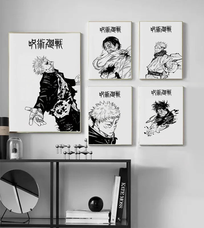 Modern Famous Bilibili Black and White Anime J-Jujutsu K-Kaisen Poster Canvas Paint Print Art Picture Home Room Wall Decor Gift