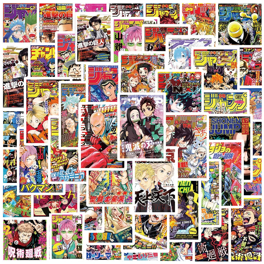 Lot de 50/100 autocollants graffitis pour enfants, mélange de dessins animés Jujutsu Kaisen Hunter x Hunter My Heroes Academy Attack on Titan
