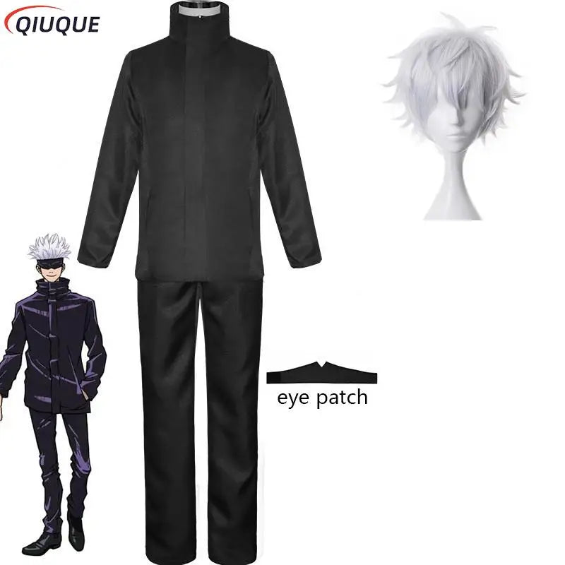 Gojo Satoru Cosplay Costume 110-3XL Black / Blue Eye Patch Wigs Glasses Anime Halloween Party Men Kids Uniforms - Jujutsu Kaisen Merch - Free Shipping Buy Now