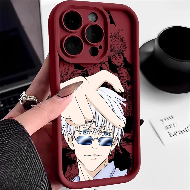 Coque souple Jujutsu Kaisen Gojo Satoru Plus pour iPhone 15, 14, 13, 12, 11, Mini, XS, XR, X, 8, 7 Pro Max