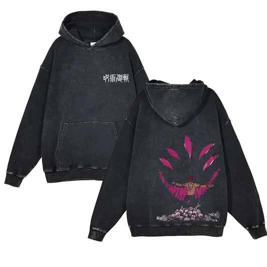 Anime Jujutsu Kaisen Washed Hoodie 100% Cotton Vintage Printed Long Sleeve Men's Clothing Fashion Casual Hip Hop Sweatshirt - Jujutsu Kaisen Merch - Free Shipping Buy Now