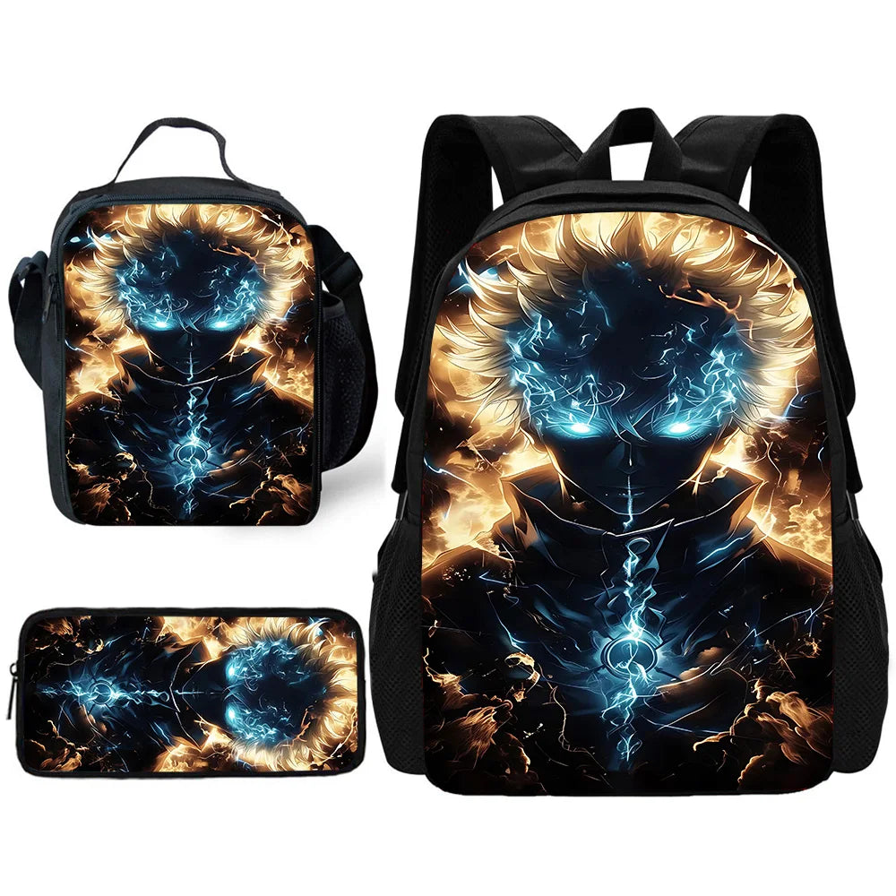 Sac à dos d'école Anime J-Jujutsu Kaisen pour enfant avec sacs à déjeuner, trousses à crayons, sacs d'école pour garçons et filles, meilleur cadeau
