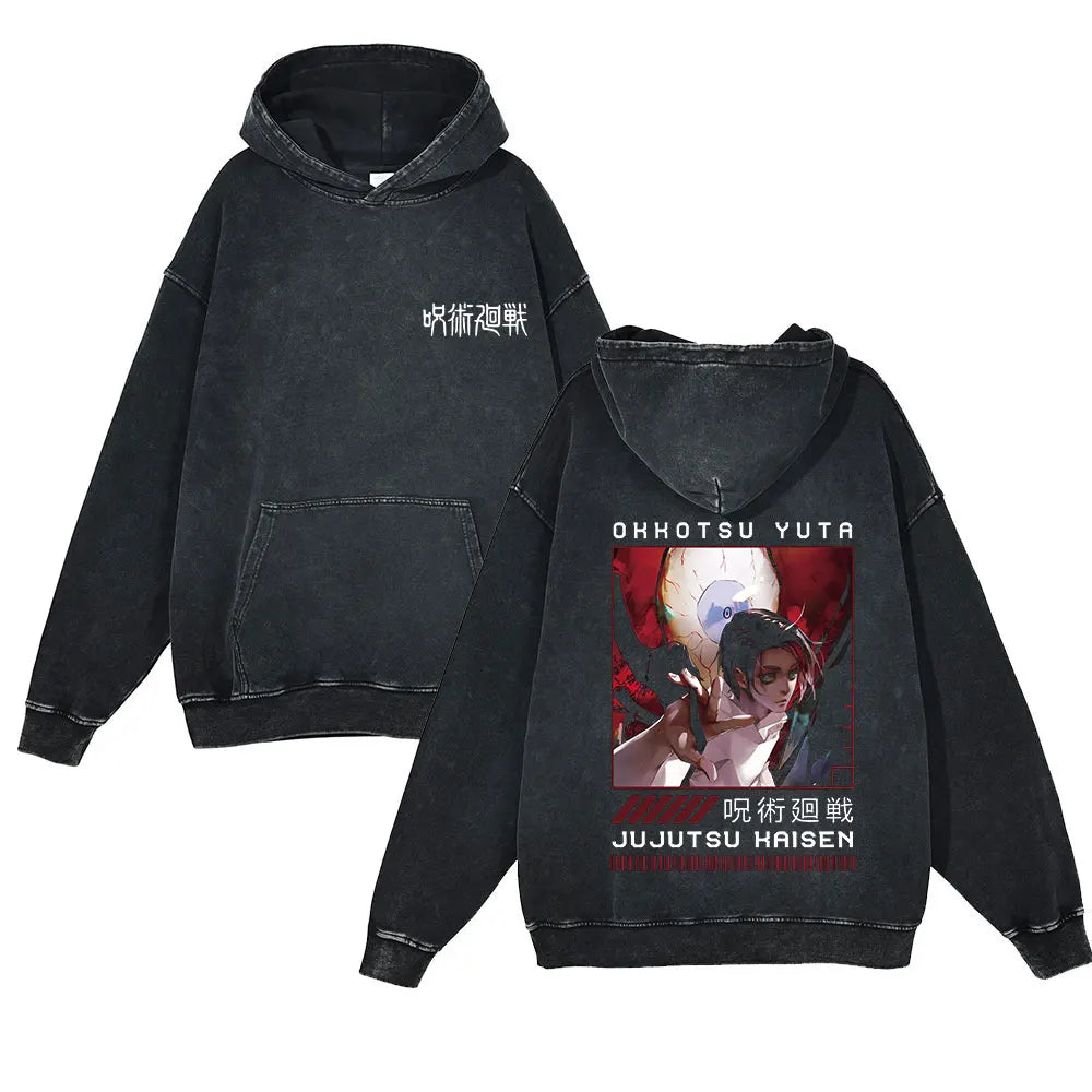 Anime Jujutsu Kaisen Washed Hoodie 100% Cotton Men's Clothing Fashion Casual Vintage Printed Long Sleeve Hip Hop Sweatshirt - Jujutsu Kaisen Merch - Free Shipping Buy Now