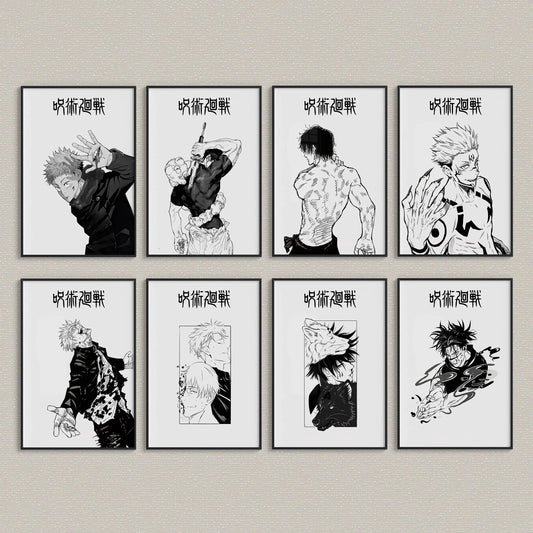 Modern Famous Bilibili Black and White Anime J-Jujutsu K-Kaisen Poster Canvas Paint Print Art Picture Home Room Wall Decor Gift