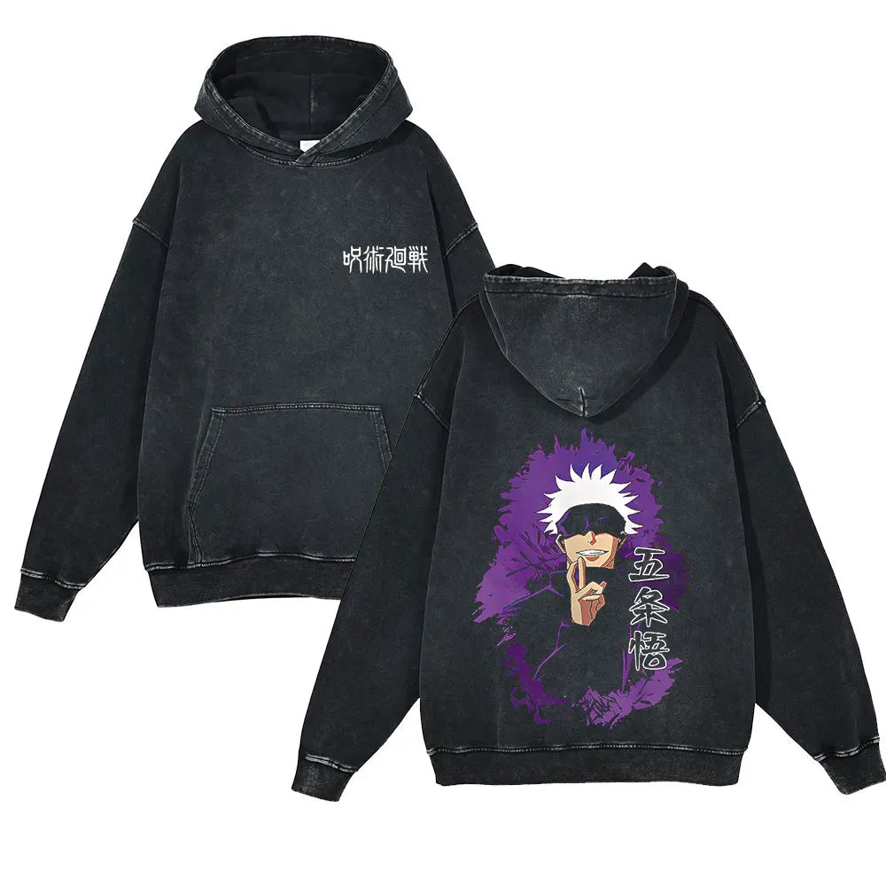 Anime Jujutsu Kaisen Washed Hoodie 100% Cotton Vintage Printed Long Sleeve Men's Clothing Fashion Casual Hip Hop Sweatshirt - Jujutsu Kaisen Merch - Free Shipping Buy Now