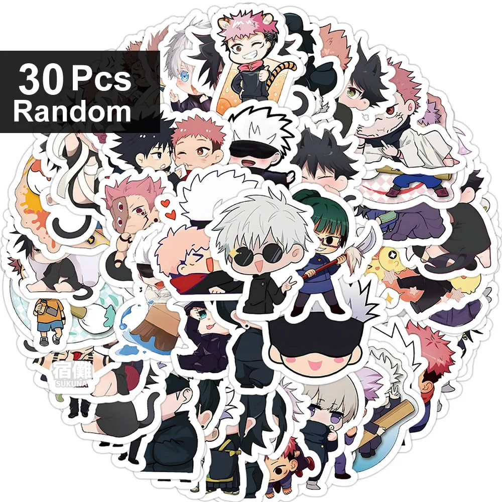 Lot de 30/60/180 autocollants Jujutsu Kaisen, dessin animé, mignon, Satoru, Gojo, Itadori, Yuji, papeterie, téléphone, ordinateur portable, agenda, Kawaii