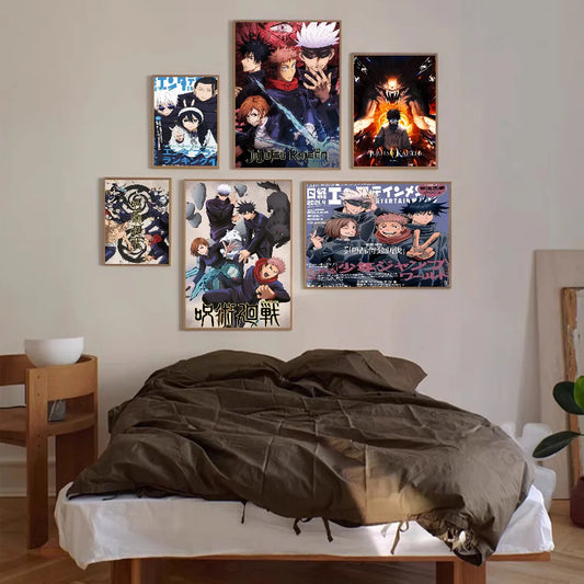 Jujutsu Kaisen Anime Self-adhesive Art Poster Fancy Wall Sticker for Living Room Bar Decoration Vintage Decorative Painting