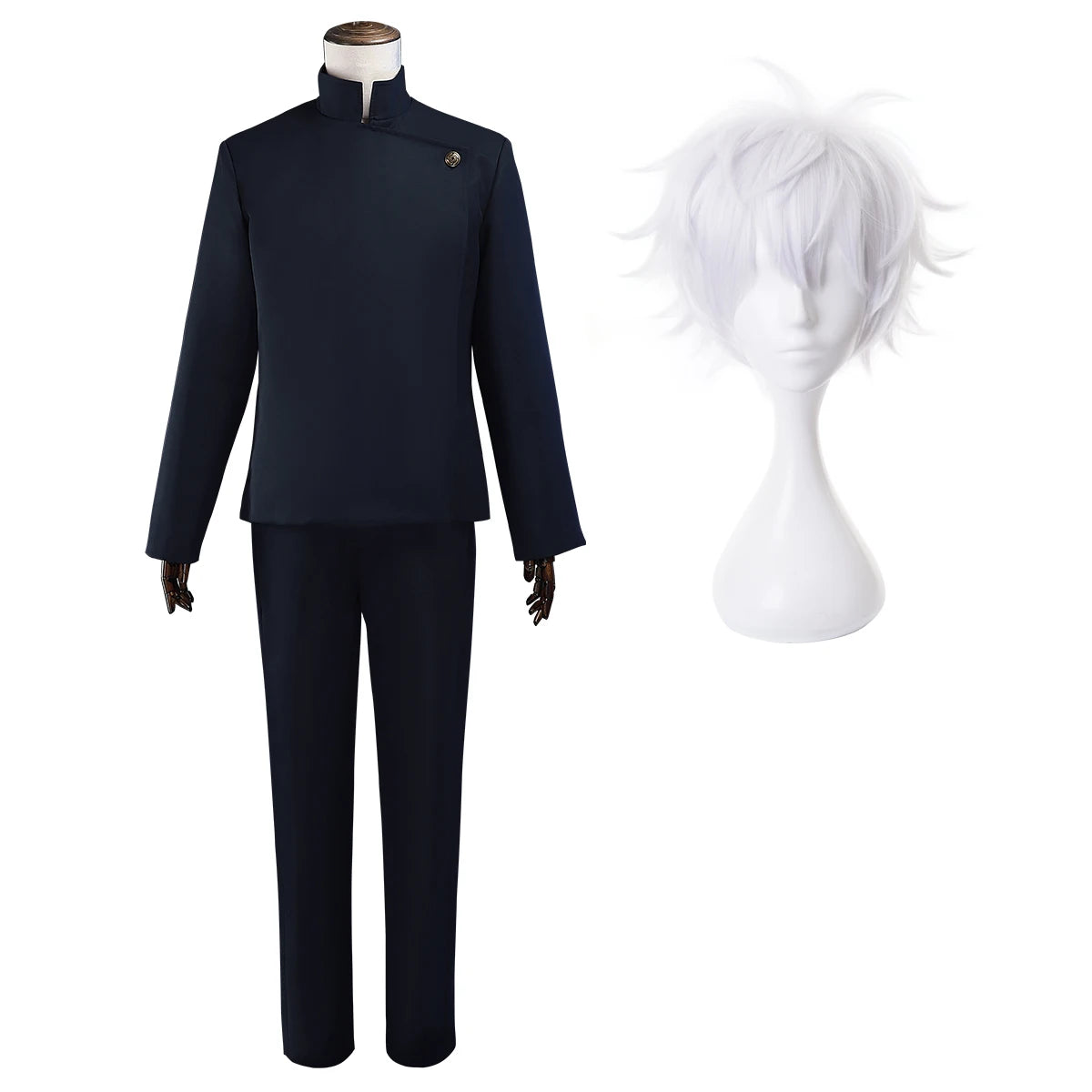HOLOUN Jujutsu JJK Manga Anime Suguru Geto Satoru Gojo Cosplay Costume Wig Dark Blue Jacket Pants Uniform Rose Net Halloween - Jujutsu Kaisen Merch - Free Shipping Buy Now
