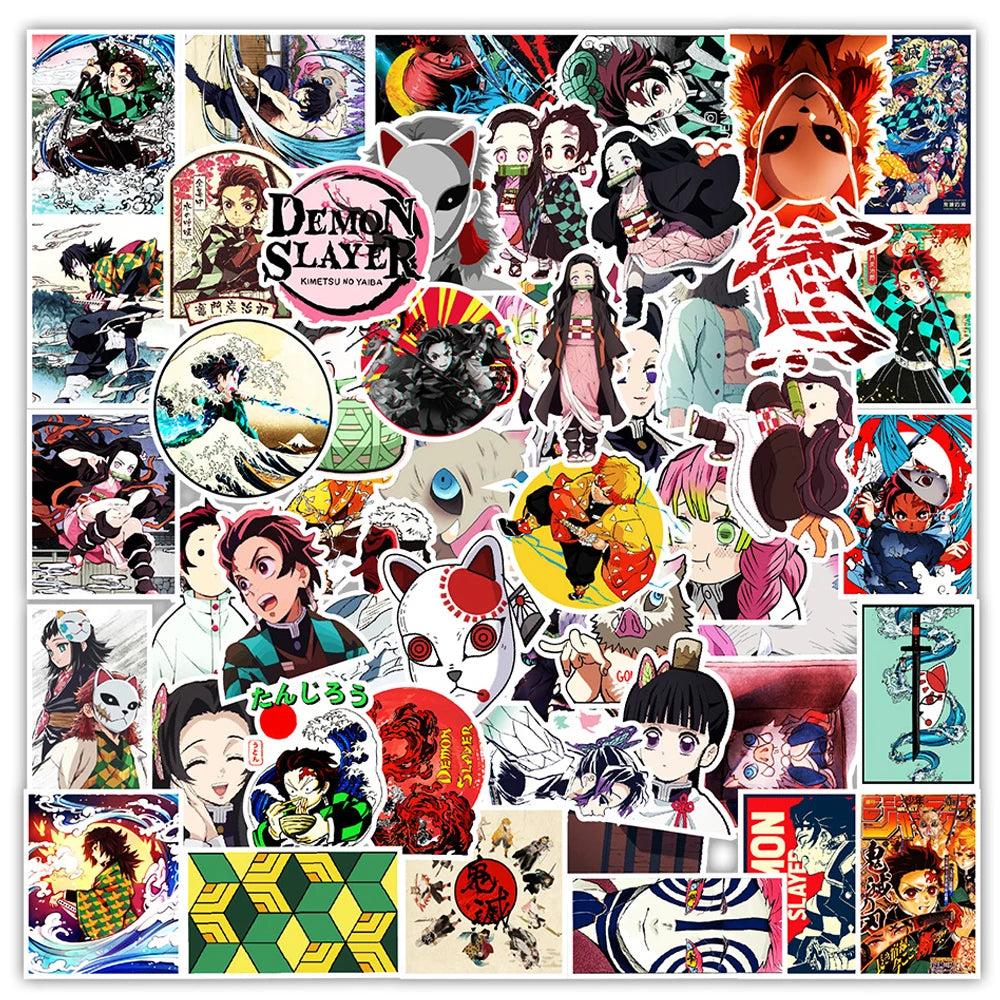 Lot de 50/100 autocollants dessin animé Attack On Titan Jujutsu Kaisen, autocollants imperméables pour skateboard, ordinateur portable, voiture, moto