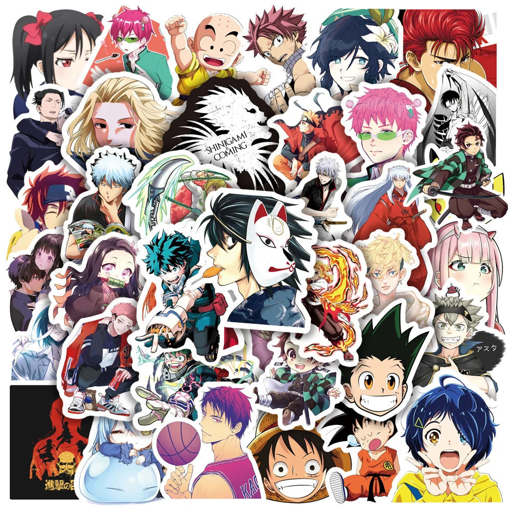 Lot de 50/100 autocollants graffitis pour enfants, mélange de dessins animés Jujutsu Kaisen Hunter x Hunter My Heroes Academy Attack on Titan