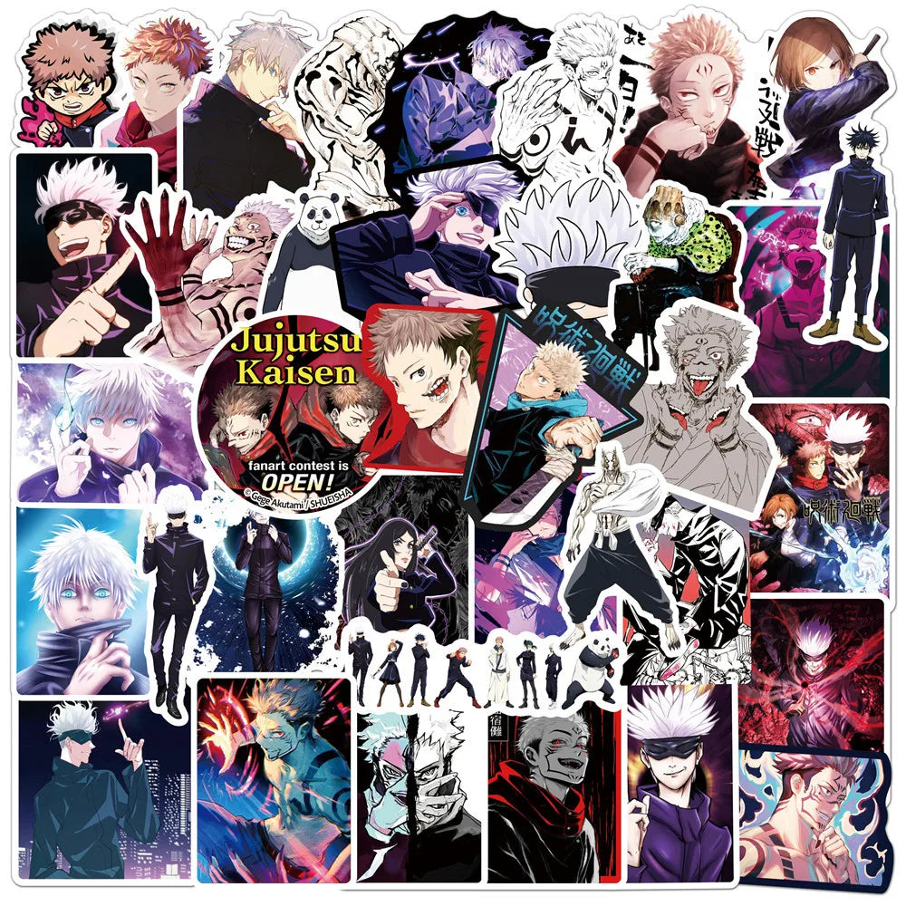 Lot de 50/100 autocollants dessin animé Attack On Titan Jujutsu Kaisen, autocollants imperméables pour skateboard, ordinateur portable, voiture, moto
