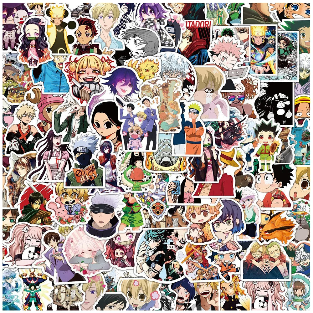 Lot de 50/100 autocollants graffitis pour enfants, mélange de dessins animés Jujutsu Kaisen Hunter x Hunter My Heroes Academy Attack on Titan