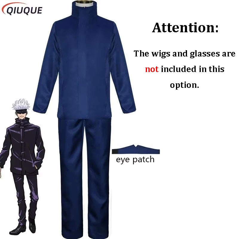 Gojo Satoru Cosplay Costume 110-3XL Black / Blue Eye Patch Wigs Glasses Anime Halloween Party Men Kids Uniforms - Jujutsu Kaisen Merch - Free Shipping Buy Now