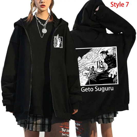 Autumn Zip Up Jacket Anime Satoru Gojo Printing Zippered Hoodie Streetwear Men Women Sweatshirts Harajuku Unisex Casual Clothing - Jujutsu Kaisen Merch - Free Shipping Buy Now