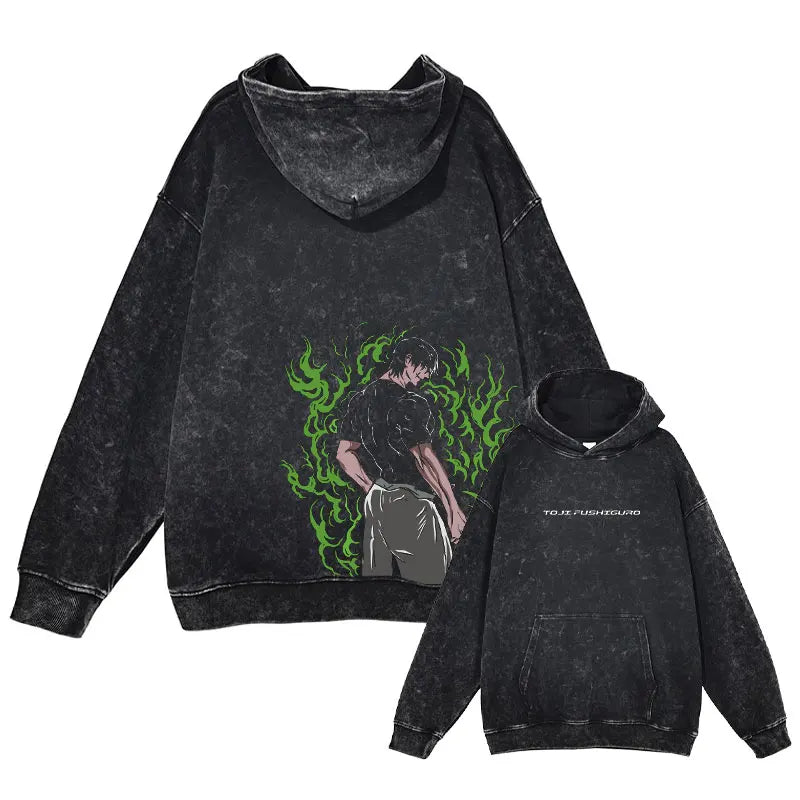Anime J-Jujutsu Hoodies Vintage Washed Gojo Saturo Hooded Sweatshirts Oversized Manga K-Kaisen Fushiguro Toji CHOSO Hoodie Men - Jujutsu Kaisen Merch - Free Shipping Buy Now