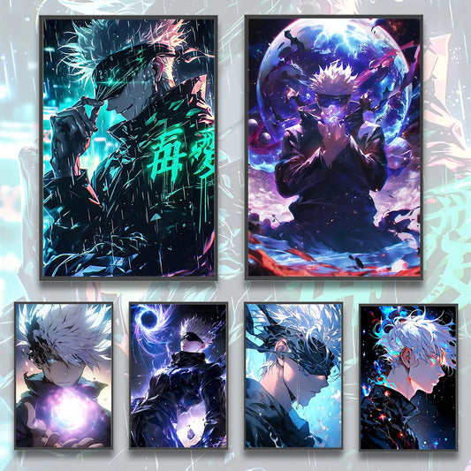 J-Jujutsu Gojo Satoru Self-adhesive Poster Painting Wall Art Bedroom Figures Home Decoration Cartoons Decor Anime Wallpaper