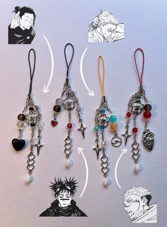 Jujutsu Kaisen anime mobile phone charm accessories, Nanami Kento, Ryomen Sukuna, Suguru Geto, Choso Kamo, heart-shaped keychain