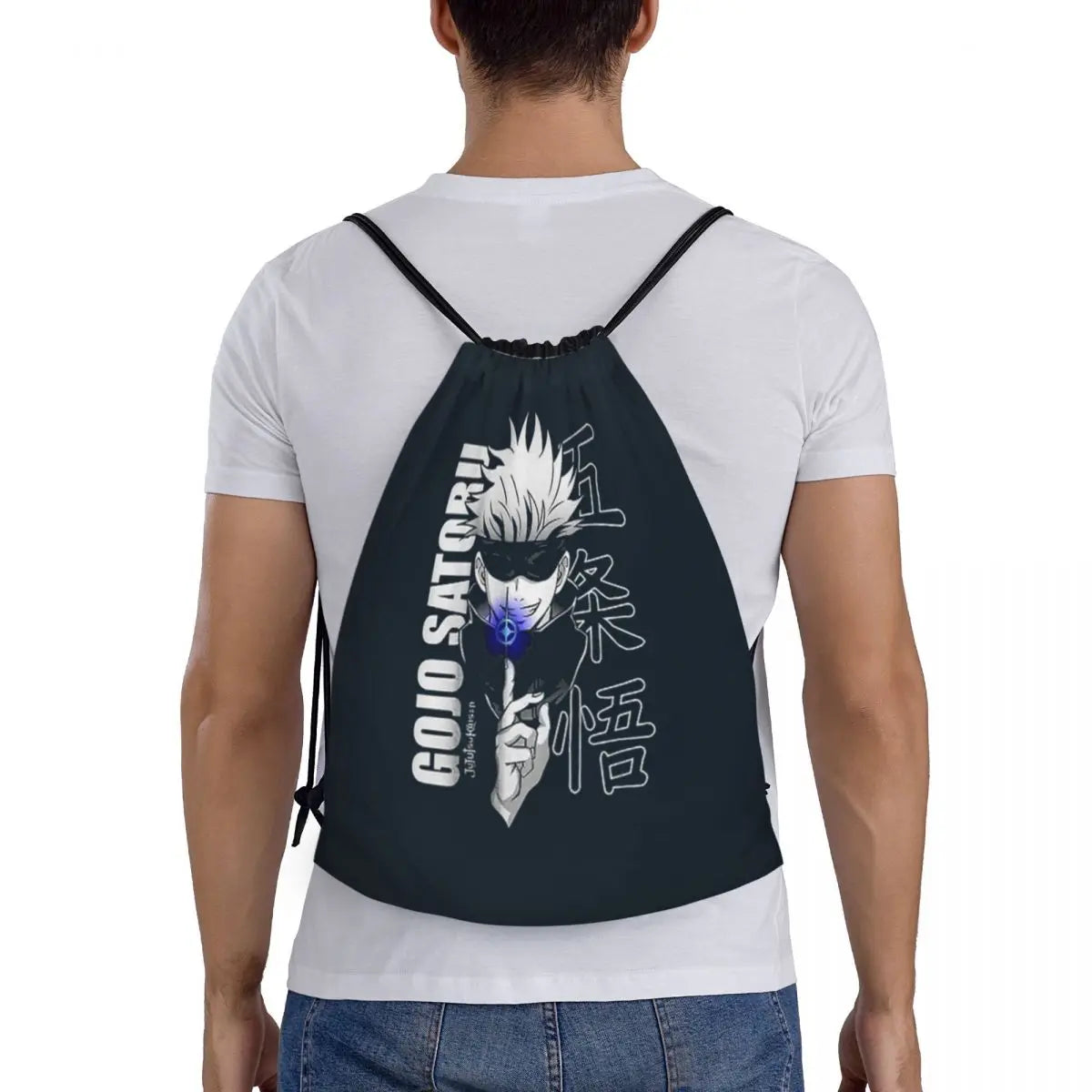 Sac à dos à cordon de serrage Anime Jujutsu Kaisen Gojo Satoru, sac de sport, sac de sport, sac à cordon résistant à l'eau pour la course à pied