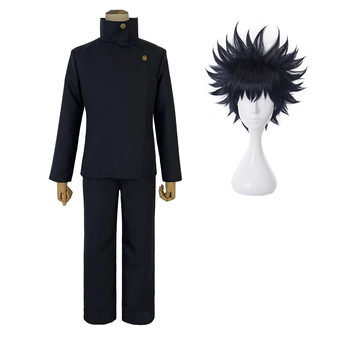 HOLOUN Jujutsu JJK Manga Anime Fushiguro Megumi Cosplay Costume Wig Dark Blue Jacket Pants Uniform Rose Net Synthetic Halloween - Jujutsu Kaisen Merch - Free Shipping Buy Now