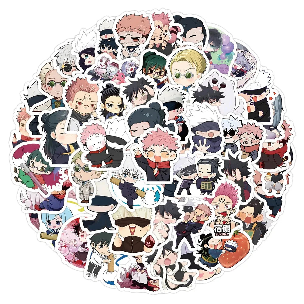 Lot de 10, 30, 50 ou 100 autocollants Kawaii en PVC, motif dessin animé Jujutsu Kaisen, graffiti, pour ordinateur portable, guitare, DIY, cadeau pour enfant
