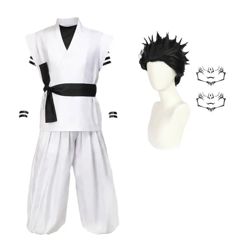 DAZCOS Ryomen Sukuna Costume White Kung Fu Suit with Tattoo Stickers Ryomen Sukuna as Megumi Showdown Cosplay Costume Full Set - Jujutsu Kaisen Merch - Free Shipping Buy Now