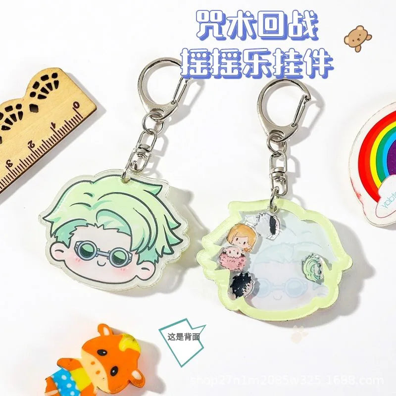 Porte-clés pendentifs en acrylique, dessin animé Jujutsu Kaisen Gojo Satoru, Megumi Nobara Nanami Itadori Yuji Kawaii, jouets à secouer, cadeaux
