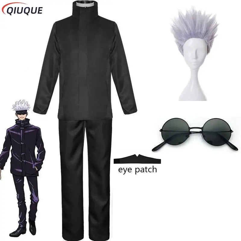 Gojo Satoru Cosplay Costume 110-3XL Black / Blue Eye Patch Wigs Glasses Anime Halloween Party Men Kids Uniforms - Jujutsu Kaisen Merch - Free Shipping Buy Now