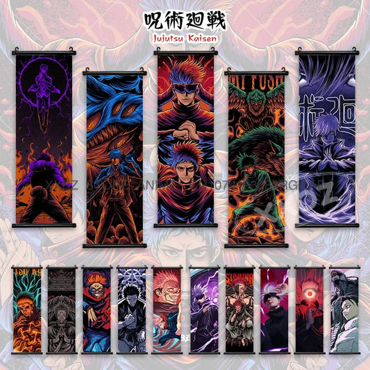 Jujutsu Kaisen Anime Poster Itadori Yuji Wall Art Fushiguro Megumi Room Decor Gojo Satoru Hanging Painting Nobara Scroll Picture