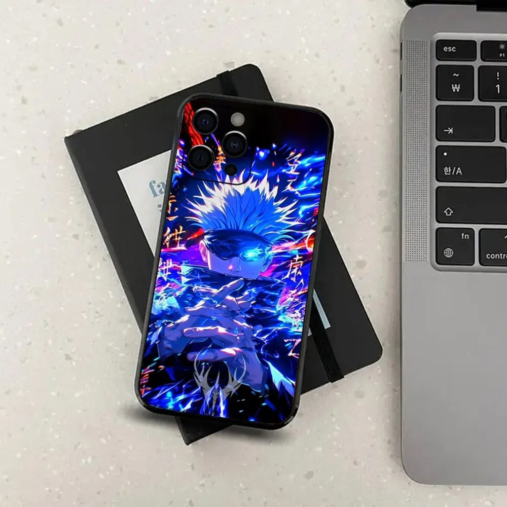 Coque de téléphone G-Gojo Anime Jujutsu K-Kaisen pour Apple iPhone 15, 14, 13, 12, 11, Pro, X, XS, Max, XR, Plus, Mini, noire souple