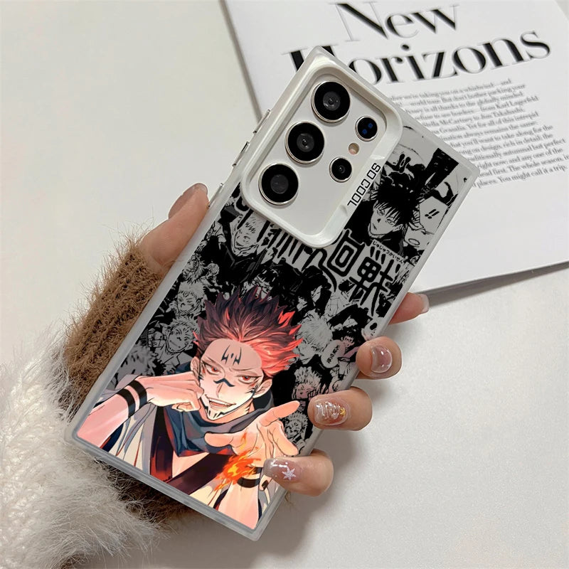 Coque de téléphone Anime Jujutsu Kaisen pour Samsung Galaxy S24 S23 S22 S21 S20 Note 20 Ultra Plus FE 5G Cartoon Coloré Argent Dos