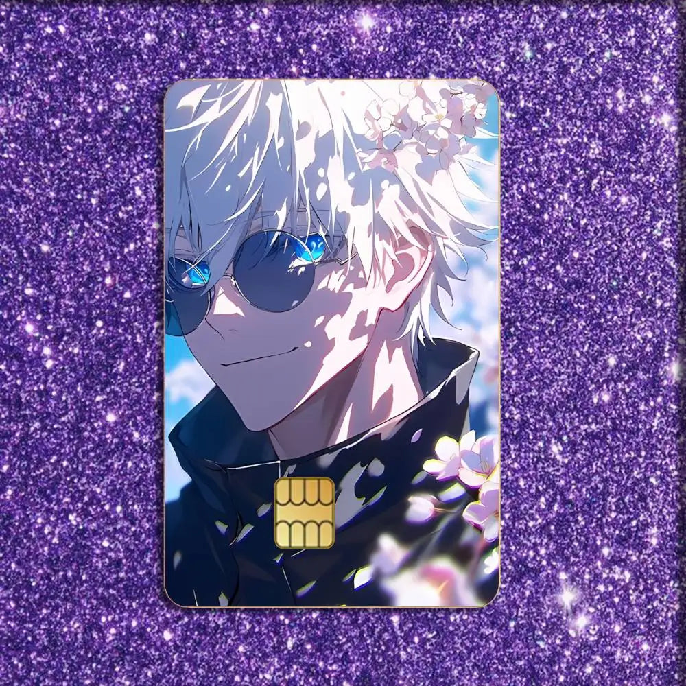 J-Jujutsu kaisen G-Gojo Satoru Card Stickers For Debit Bank Credit Cards Metro Bus Pass Sticker Decoration Cover 4PCS Card Skin