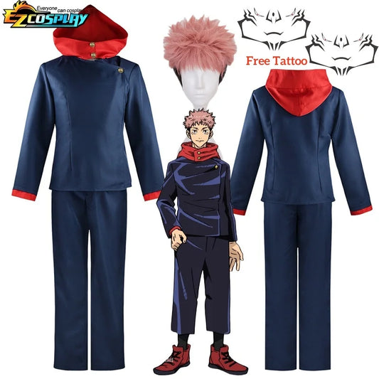 Itadori Yuji Cosplay Anime Jujutsu Kaisen Itadori Yuji Cosplay Costume Wig Jacket Pants Uniform Wig Suit Halloween Costumes - Jujutsu Kaisen Merch - Free Shipping Buy Now