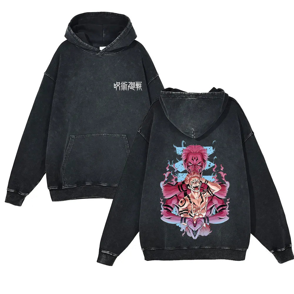 Anime Jujutsu Kaisen Washed Hoodie 100% Cotton Vintage Printed Long Sleeve Men's Clothing Fashion Casual Hip Hop Sweatshirt - Jujutsu Kaisen Merch - Free Shipping Buy Now
