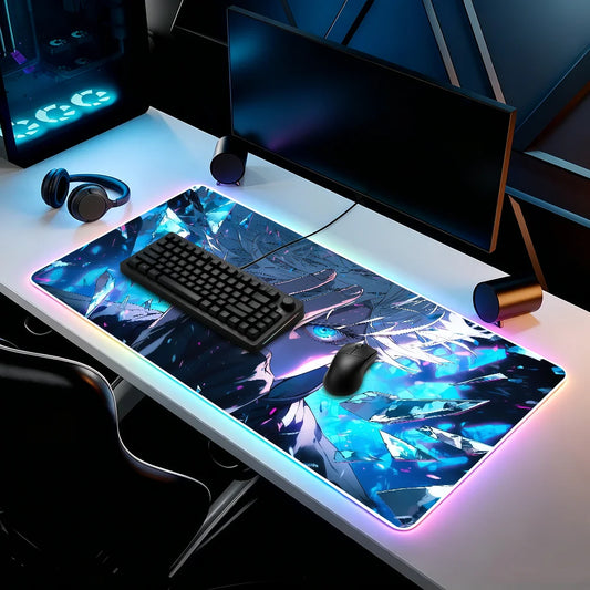 Hot Anime J-Jujutsu K-Kaisen-S Mouse Pad RGB Led Gaming Bedroom Office Desk Non-Slip Mat Waterproof Large