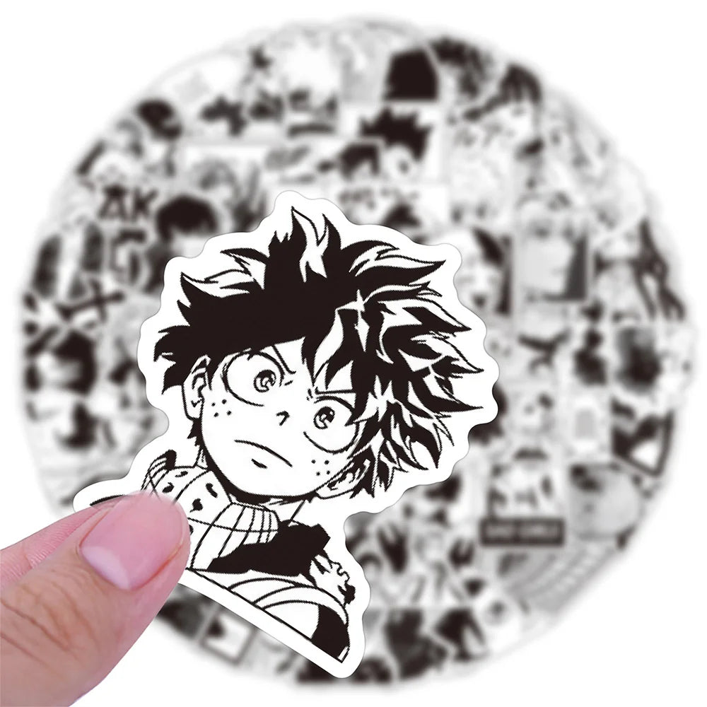 Lot de 10/30/50/100 autocollants mixtes noirs et blancs pour ordinateur portable, téléphone, style manga, Jujutsu Kaisen Attack on Titan