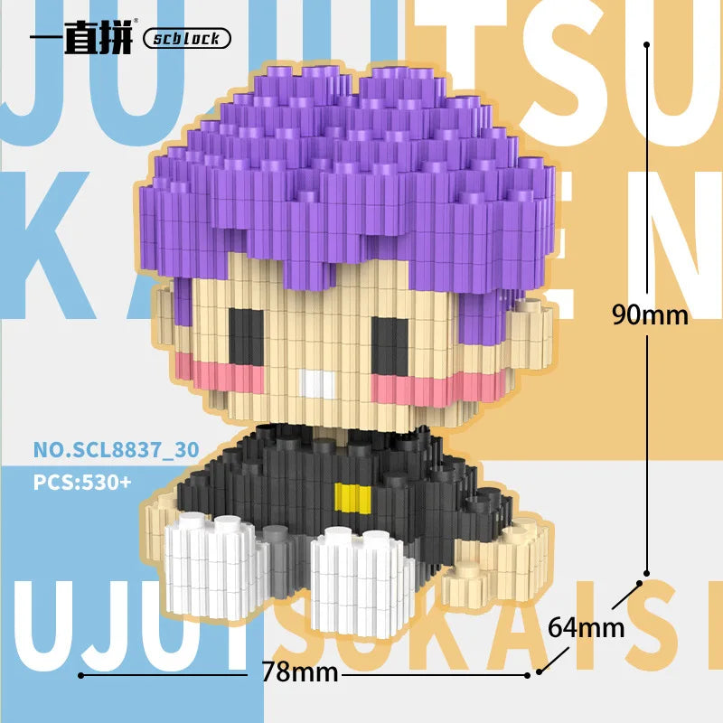 JX TOY Anime Jujustu Micro Bloc de Construction Ornements de Bureau à Collectionner Statue Gojo Satoru Poupée Itadori Yuji Bloc Fushiguro Megumi