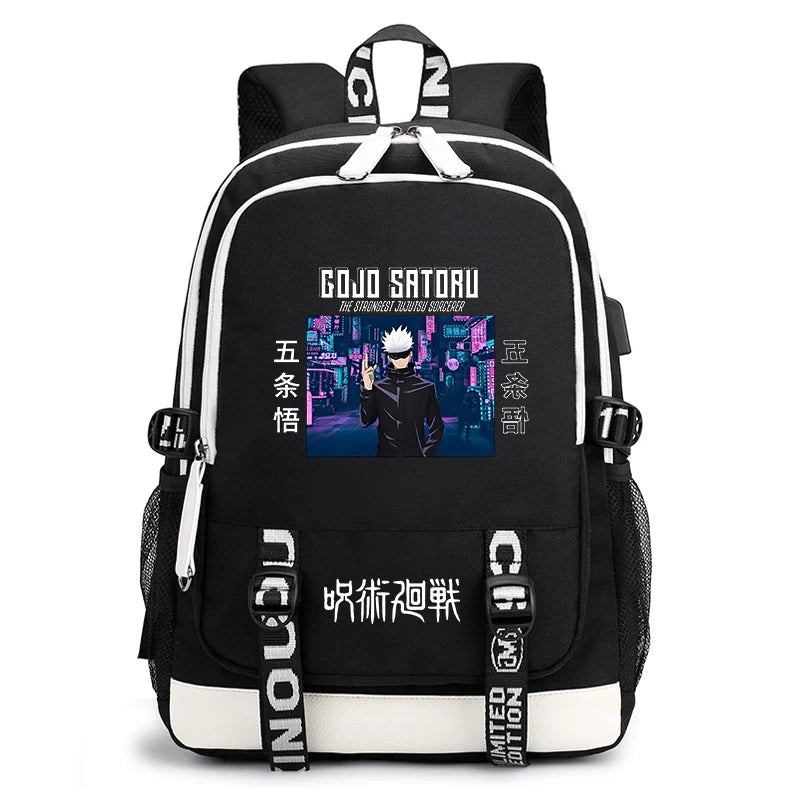 呪術廻戦 アニメプリント バックパック 学生用スクールバッグ USBバッグ 新学期ギフト