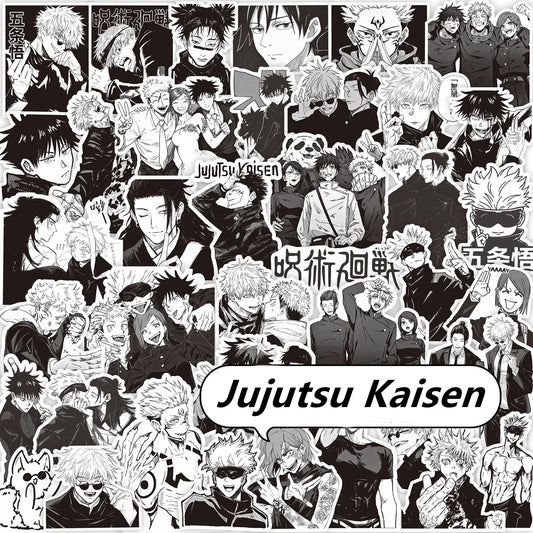 65PCS Black White Jujutsu Kaisen Anime Stickers Decoration Suitcase Scrapbooking Laptop Phone Stationery Manga Kid Sticker