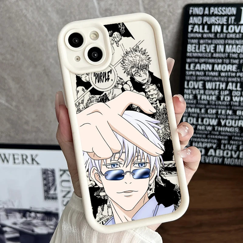 Coque de téléphone Jujutsu Kaisen Gojo Satoru pour Apple iPhone 15 14 13 12 11 Mini XS XR X 8 7 Pro Max Plus Soft Eye Ladder