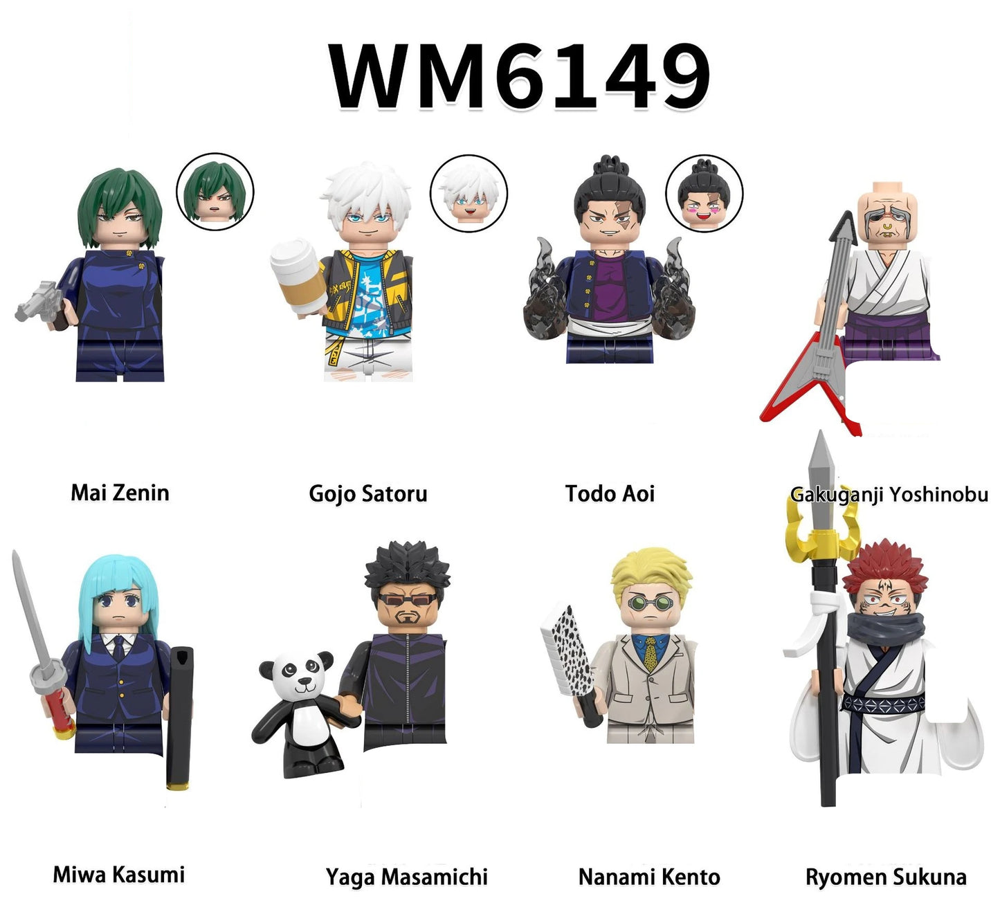 8 ピース/セット呪術廻戦いたどりゆうじ伏黒恵アニメミニマンブロックフィギュア